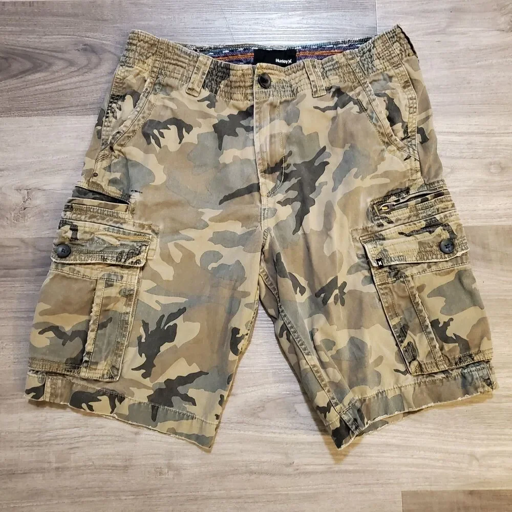 Vintage Y2K Hurley Camo Cargo Jorts Shorts Camoflage 90s Summer Street